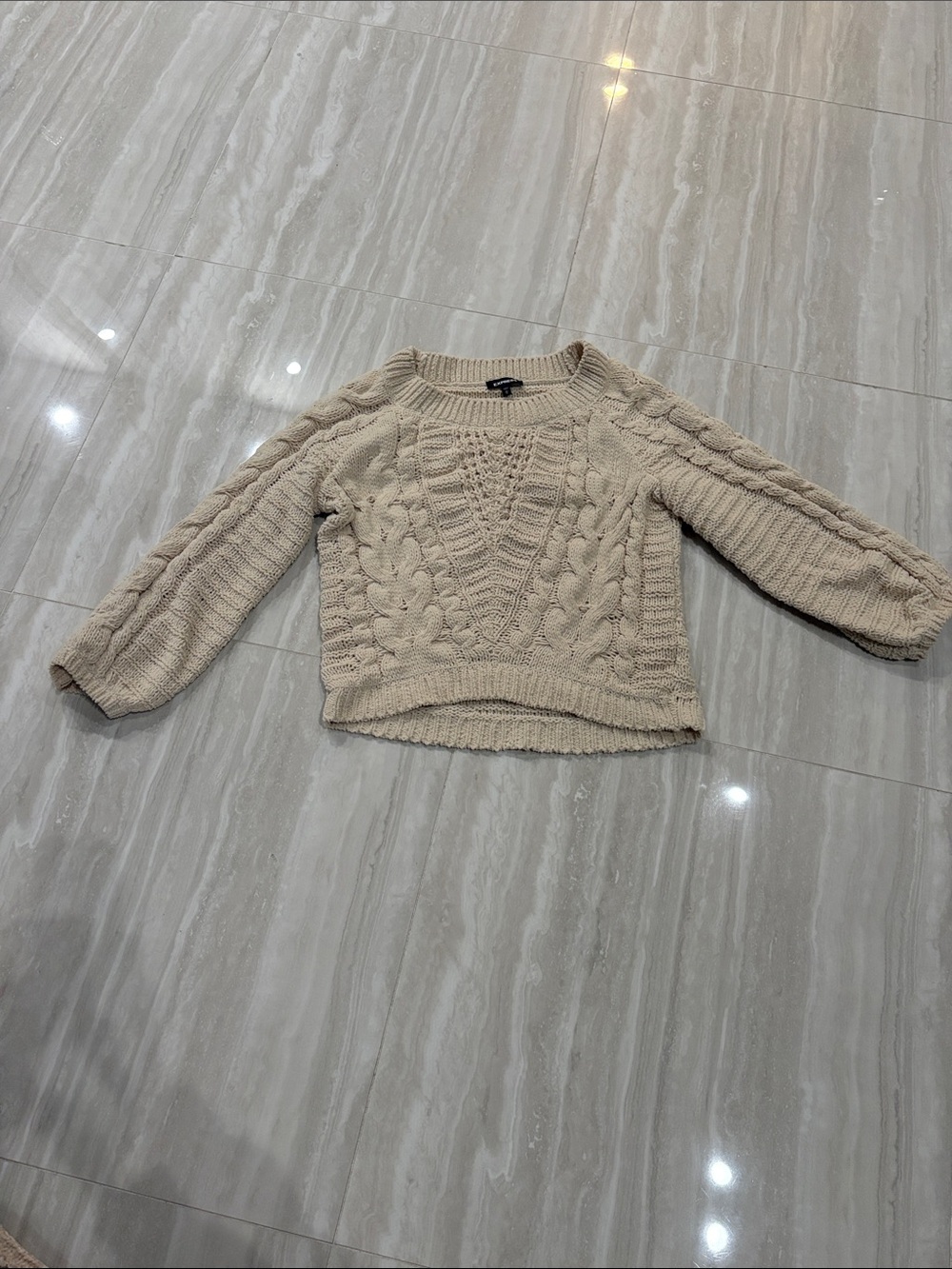 Express Cream Cable Knit Crewneck Sweater